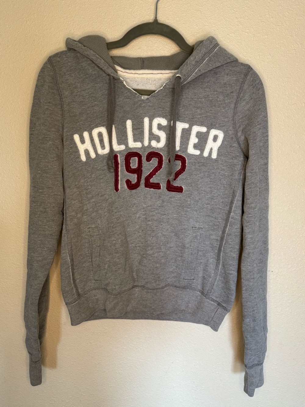 Hollister Gray Pullover Hoodie with Red '1922' Appliqué